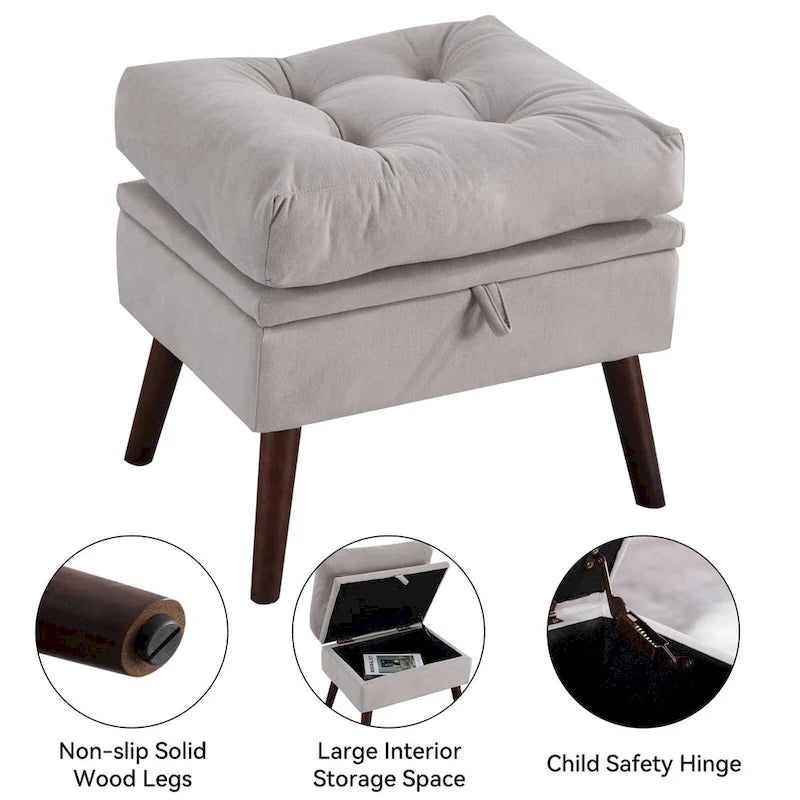 Upholstered Chaise Lounge Chair with Adjustable Backrest Storage Ottoman