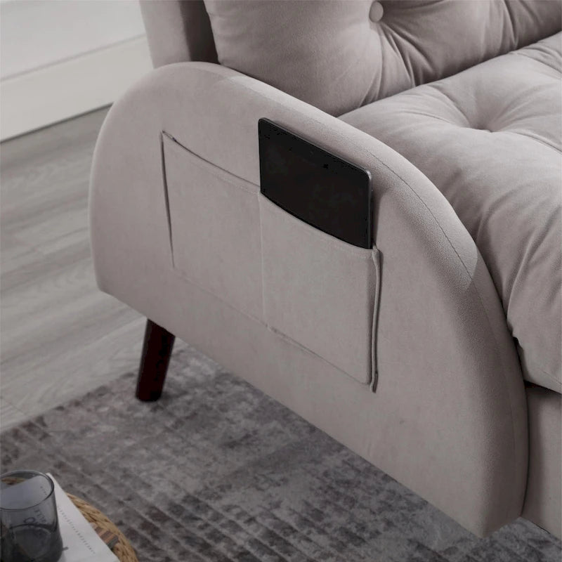 Upholstered Chaise Lounge Chair with Adjustable Backrest Storage Ottoman
