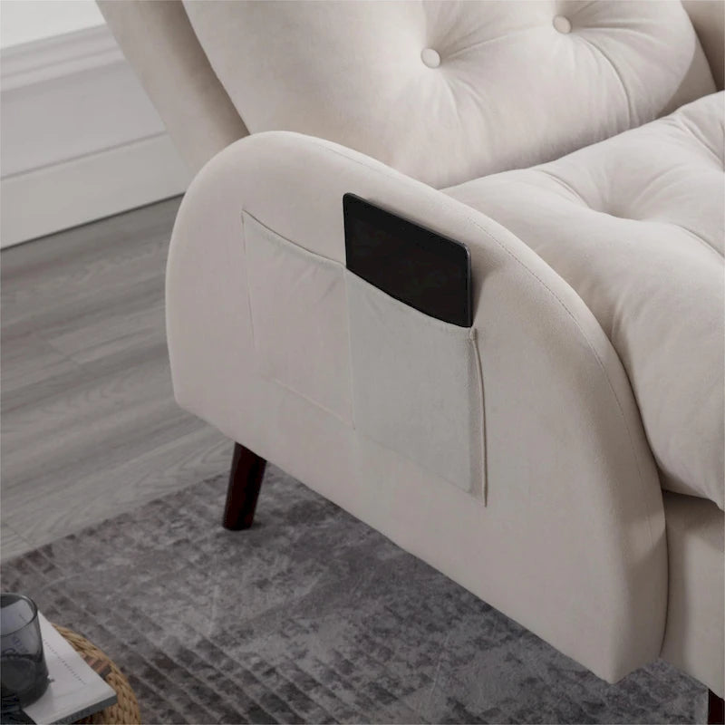 Upholstered Chaise Lounge Chair with Adjustable Backrest Storage Ottoman