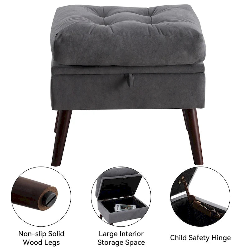 Upholstered Chaise Lounge Chair with Adjustable Backrest Storage Ottoman