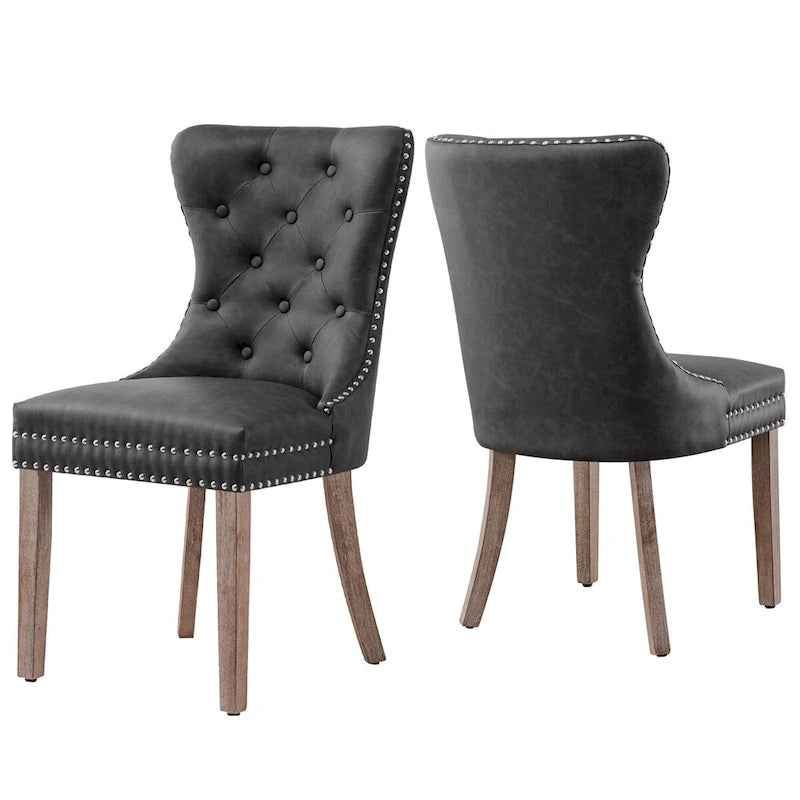 Faux Leather Modern Button Rivet Wing-back Dining Chair (Set of 2)