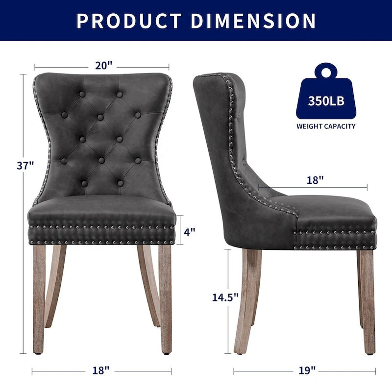 Faux Leather Modern Button Rivet Wing-back Dining Chair (Set of 2)