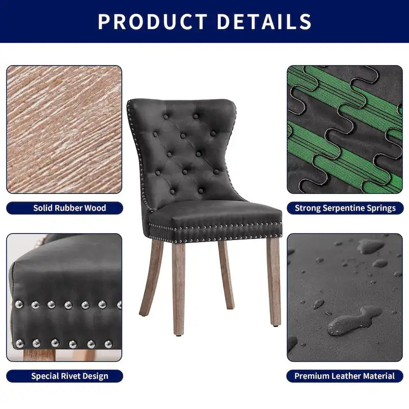 Faux Leather Modern Button Rivet Wing-back Dining Chair (Set of 2)