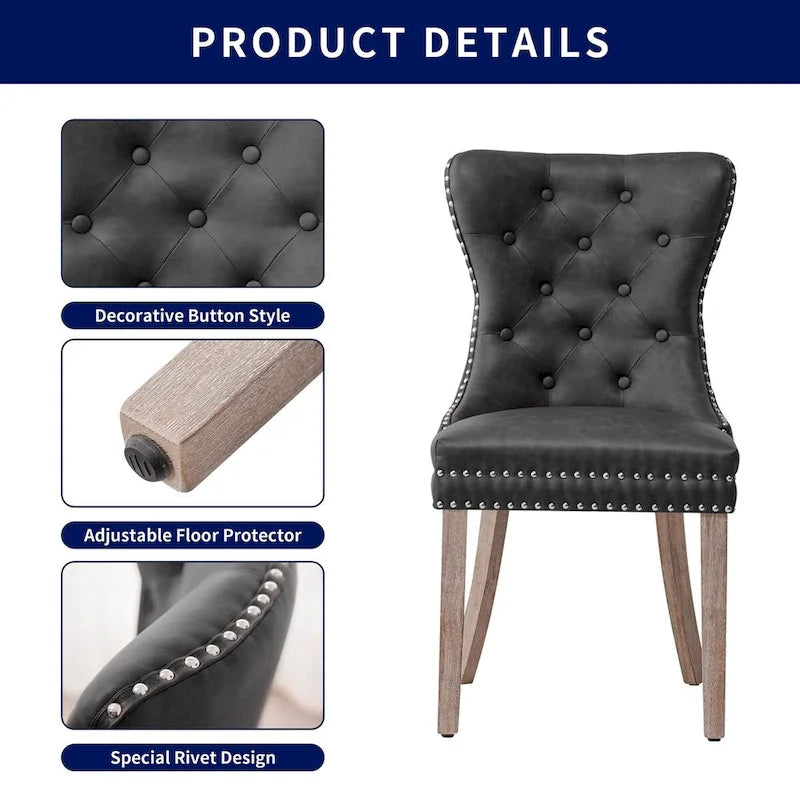 Faux Leather Modern Button Rivet Wing-back Dining Chair (Set of 2)