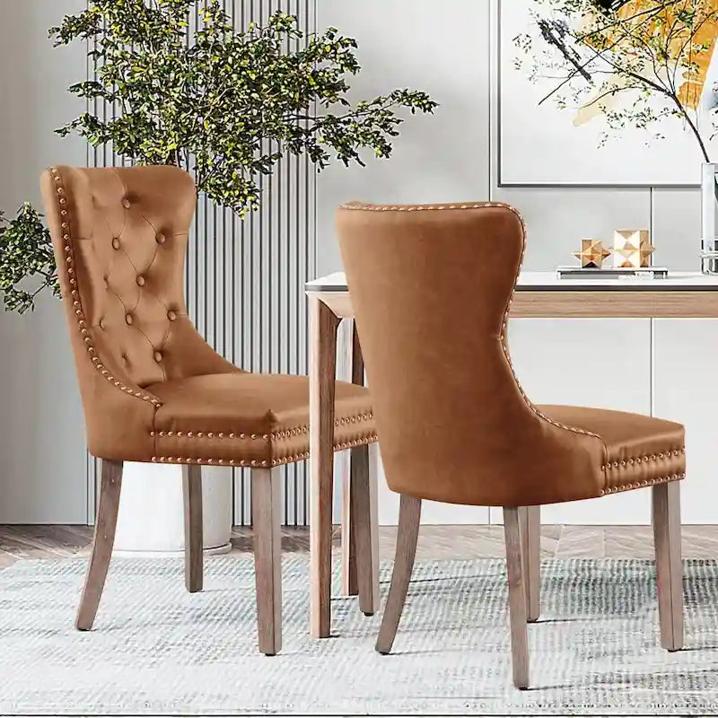 Faux Leather Modern Button Rivet Wing-back Dining Chair (Set of 2)