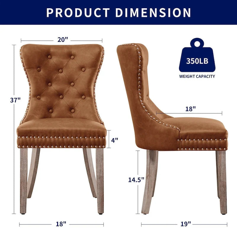 Faux Leather Modern Button Rivet Wing-back Dining Chair (Set of 2)