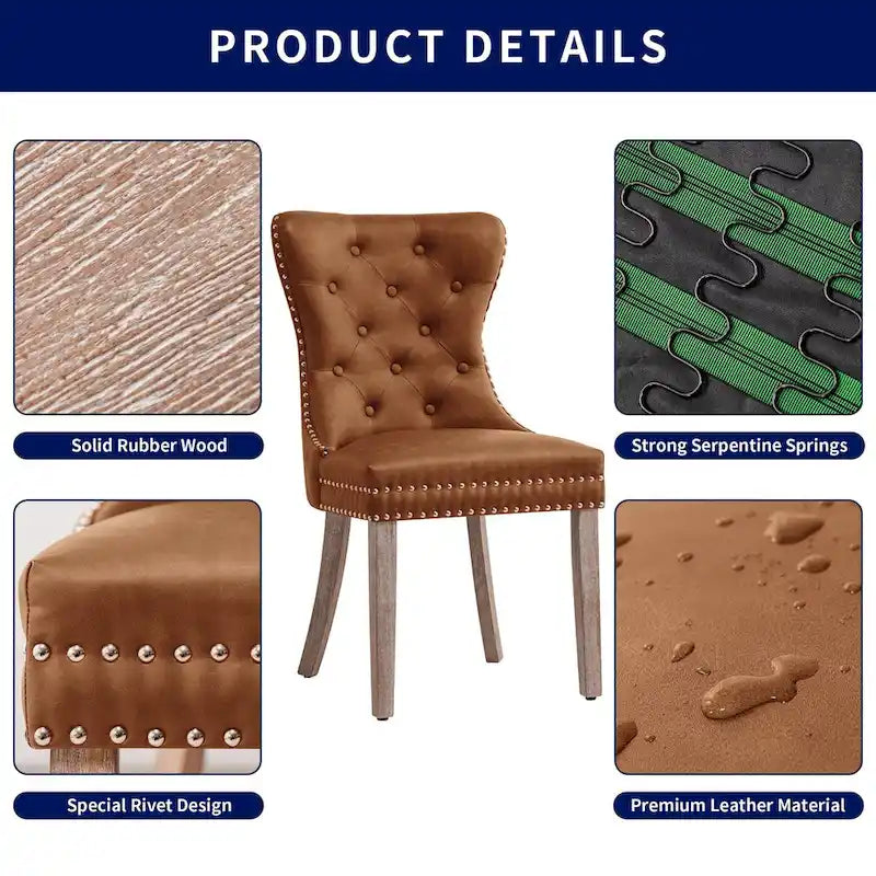 Faux Leather Modern Button Rivet Wing-back Dining Chair (Set of 2)
