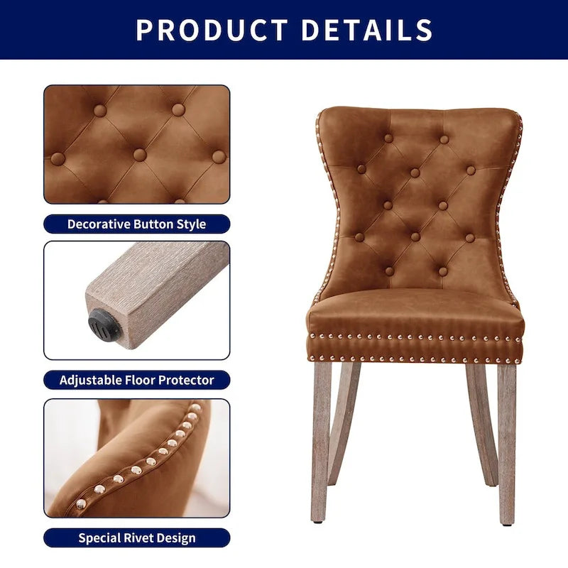 Faux Leather Modern Button Rivet Wing-back Dining Chair (Set of 2)