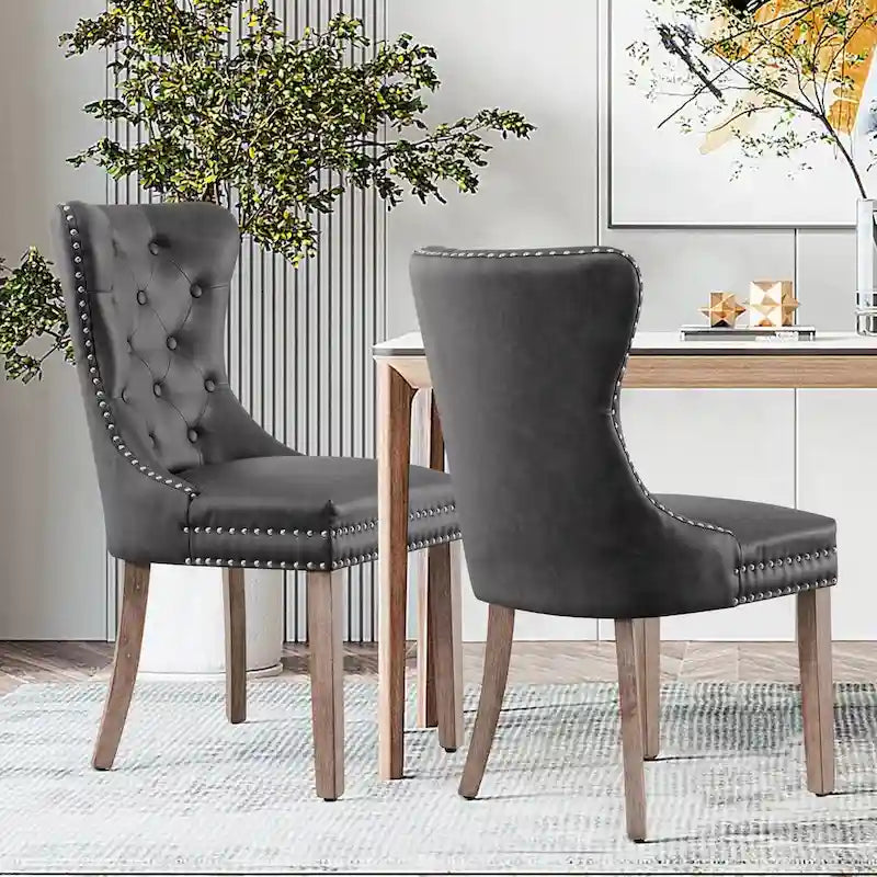 Faux Leather Modern Button Rivet Wing-back Dining Chair (Set of 2)