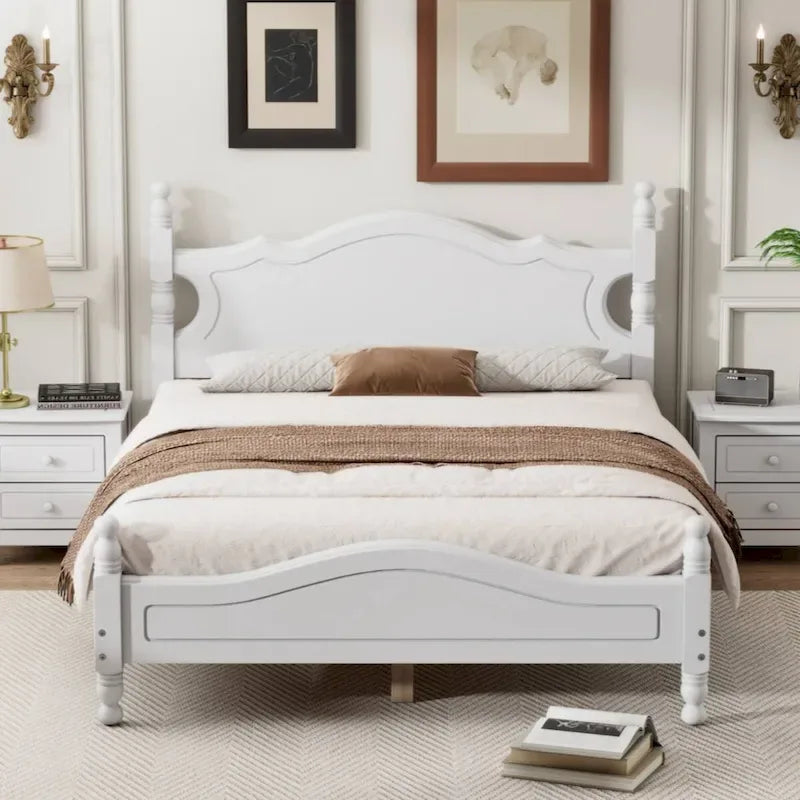 Full Size Wood Platform Bed Frame,Retro Style Platform Bed with Wooden Slat Support
