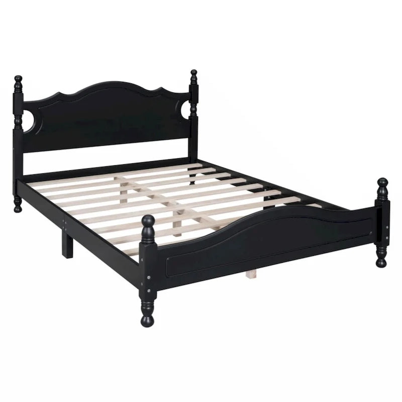 Full Size Wood Platform Bed Frame,Retro Style Platform Bed with Wooden Slat Support
