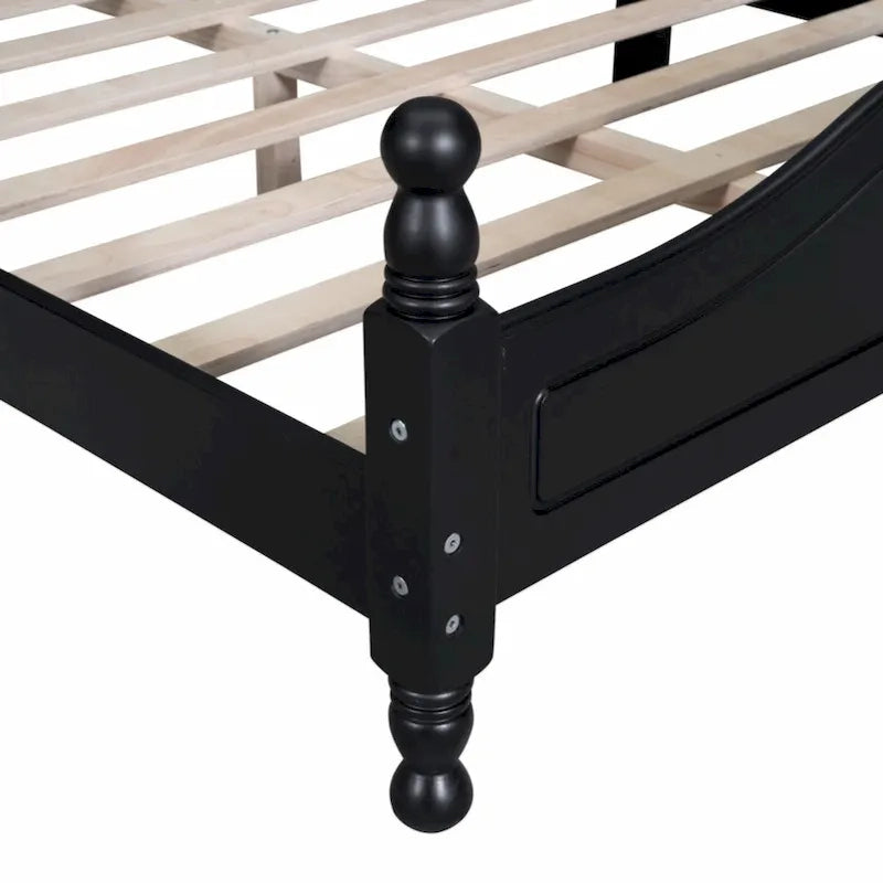 Full Size Wood Platform Bed Frame,Retro Style Platform Bed with Wooden Slat Support