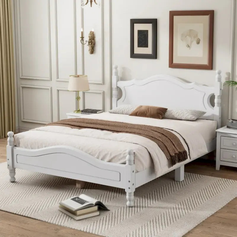 Full Size Wood Platform Bed Frame,Retro Style Platform Bed with Wooden Slat Support