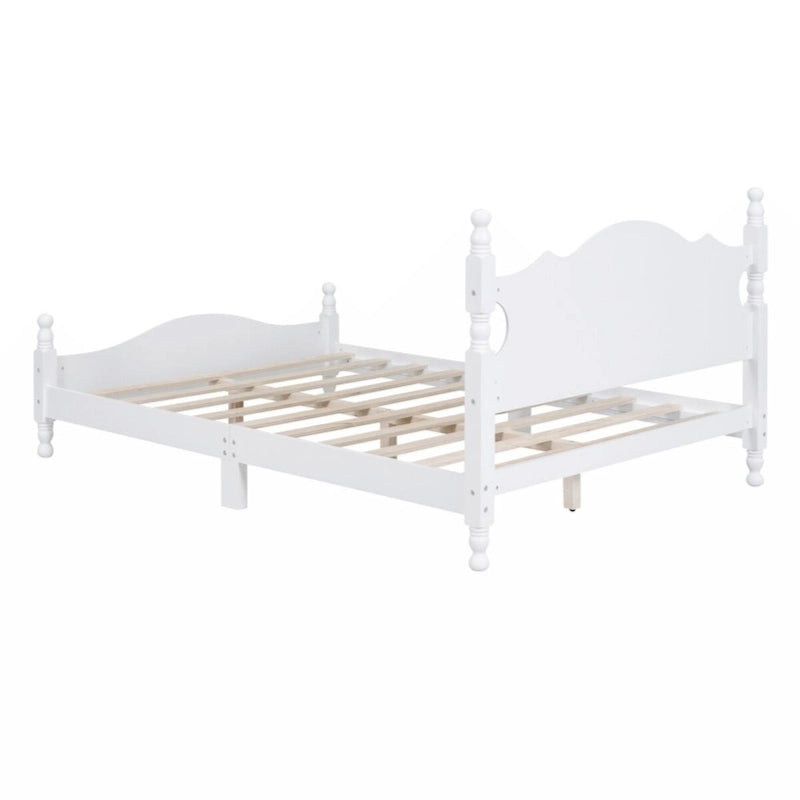 Full Size Wood Platform Bed Frame,Retro Style Platform Bed with Wooden Slat Support