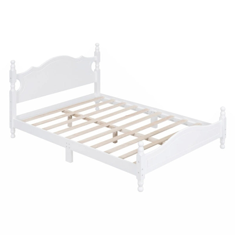Full Size Wood Platform Bed Frame,Retro Style Platform Bed with Wooden Slat Support