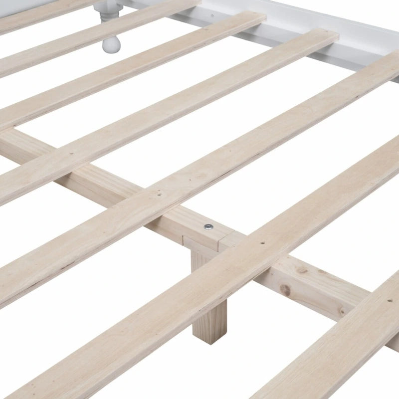 Full Size Wood Platform Bed Frame,Retro Style Platform Bed with Wooden Slat Support