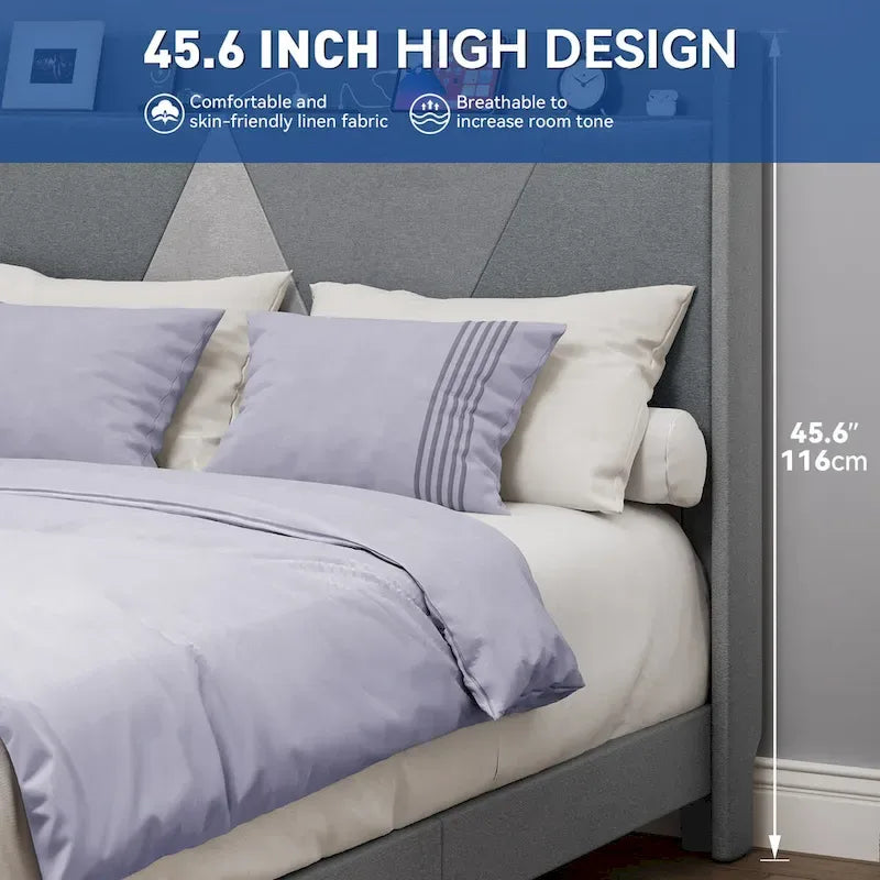 Linen Bed Frame with Splice Geometry Headboard