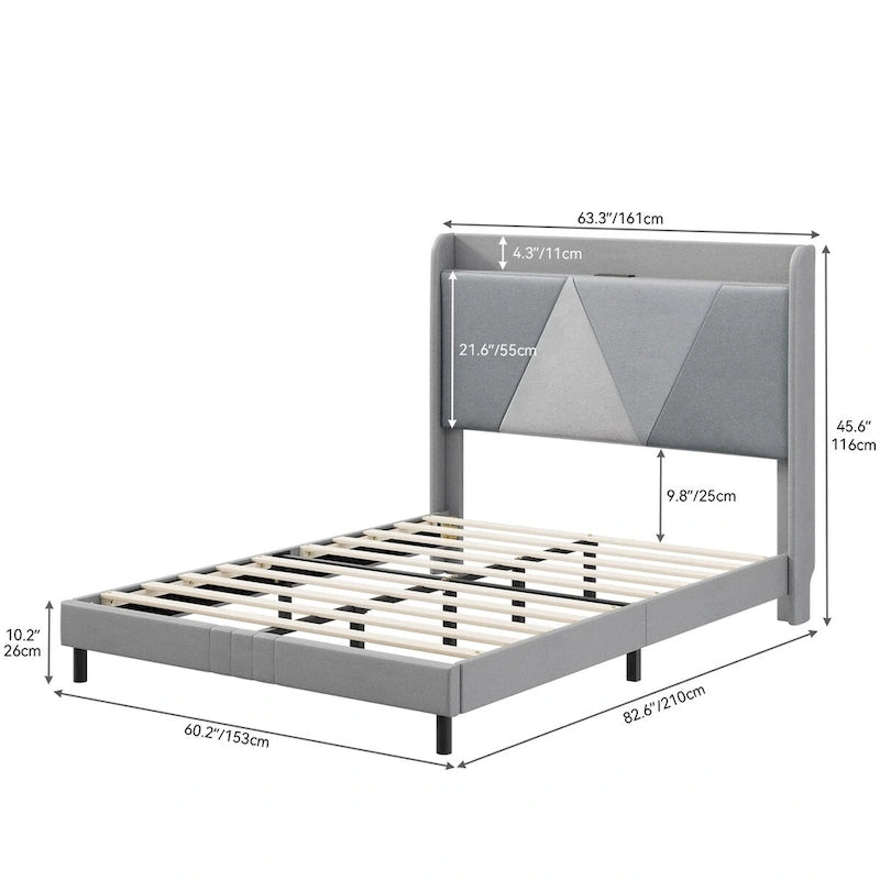 Linen Bed Frame with Splice Geometry Headboard