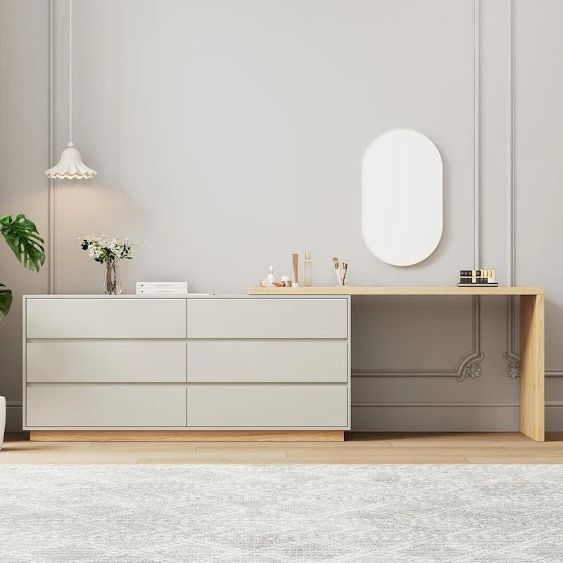 White Corner L-Shaped Dressing Table with 6 Drawers Perfect for Bedrooms or Study Rooms