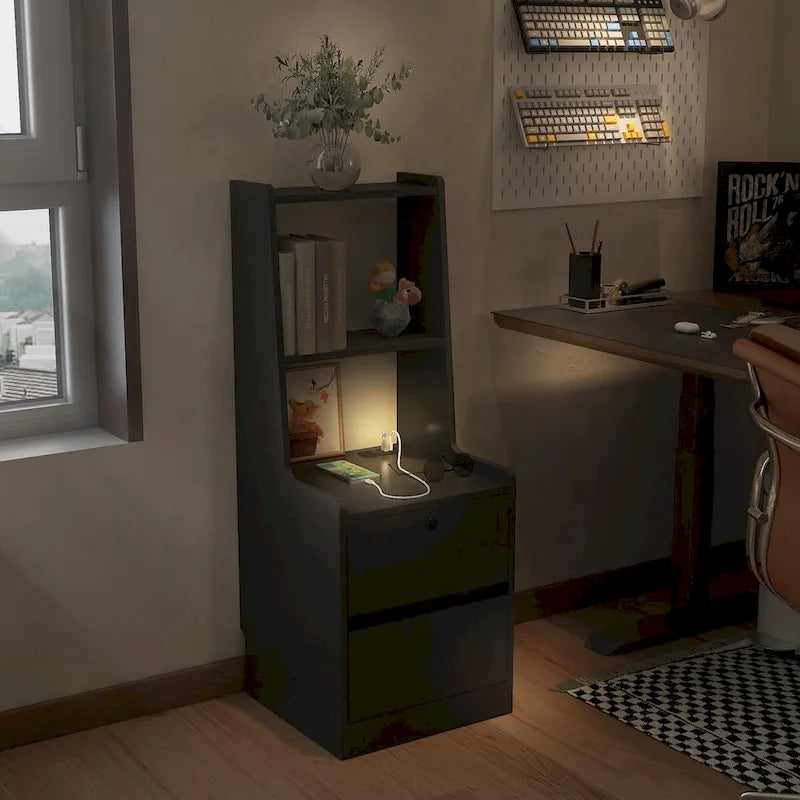 Modern Smart Nightstand with Charging Station and Night Light