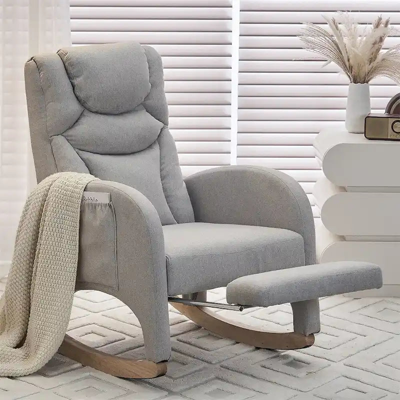 Ergonomic Fabric Nursery Rocking Chair With Adjustable Footrest