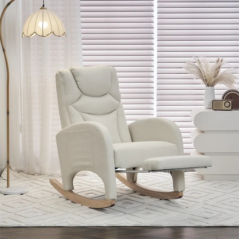 Ergonomic Fabric Nursery Rocking Chair With Adjustable Footrest