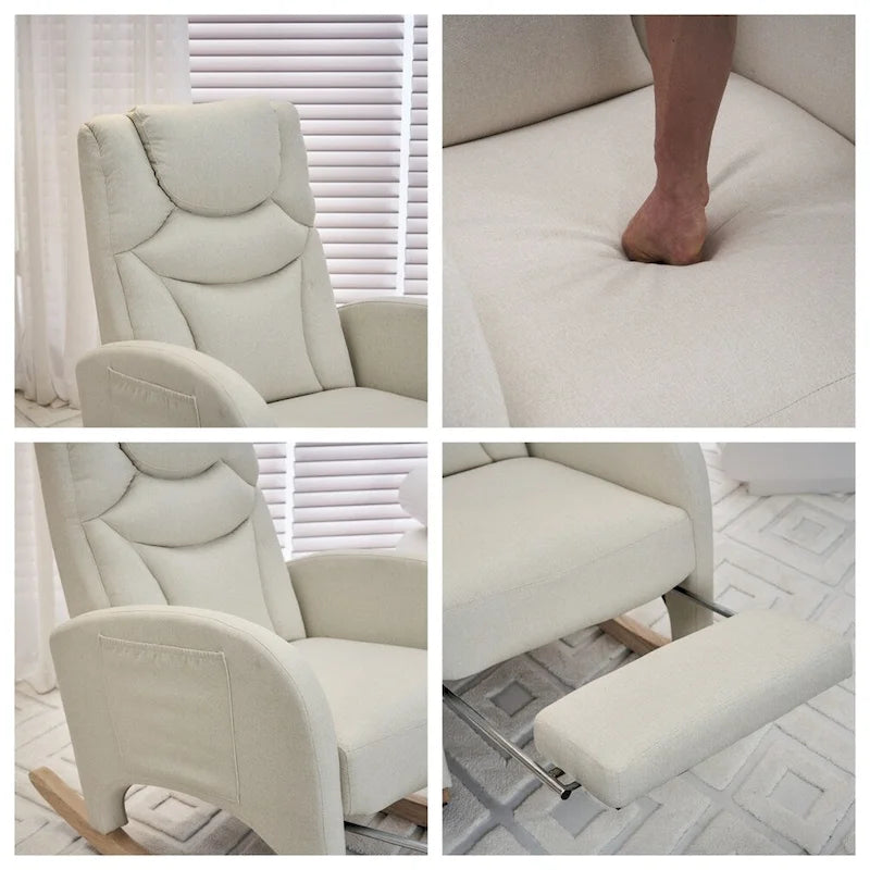 Ergonomic Fabric Nursery Rocking Chair With Adjustable Footrest
