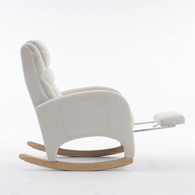 Ergonomic Fabric Nursery Rocking Chair With Adjustable Footrest