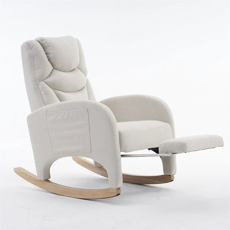 Ergonomic Fabric Nursery Rocking Chair With Adjustable Footrest