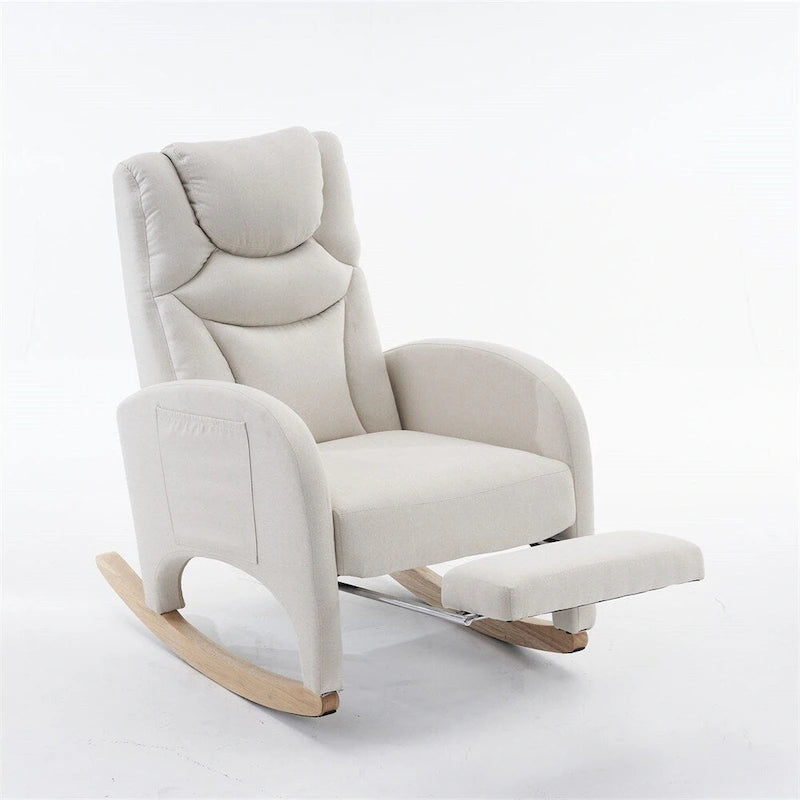 Ergonomic Fabric Nursery Rocking Chair With Adjustable Footrest