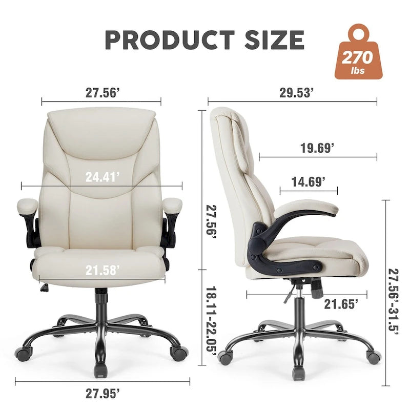 Sedia direzionale da ufficio in similpelle PU, con schienale alto, braccioli ribaltabili, ergonomica e regolabile, per ufficio domestico