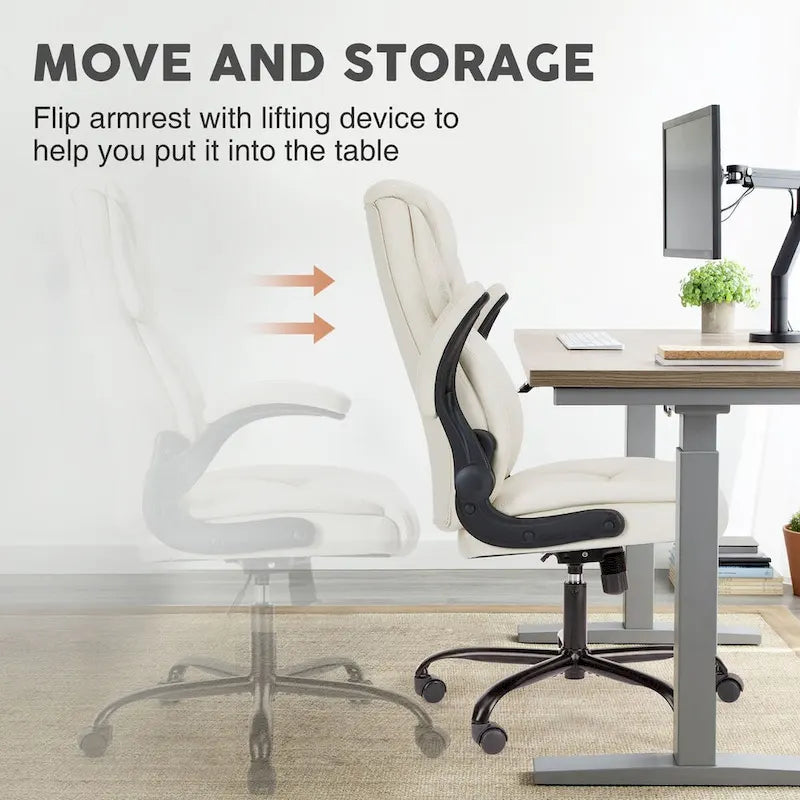 Sedia direzionale da ufficio in similpelle PU, con schienale alto, braccioli ribaltabili, ergonomica e regolabile, per ufficio domestico