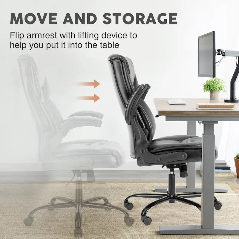 Sedia direzionale da ufficio in similpelle PU, con schienale alto, braccioli ribaltabili, ergonomica e regolabile, per ufficio domestico