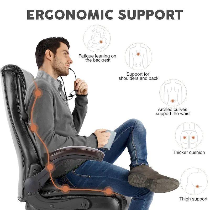 Sedia direzionale da ufficio in similpelle PU, con schienale alto, braccioli ribaltabili, ergonomica e regolabile, per ufficio domestico