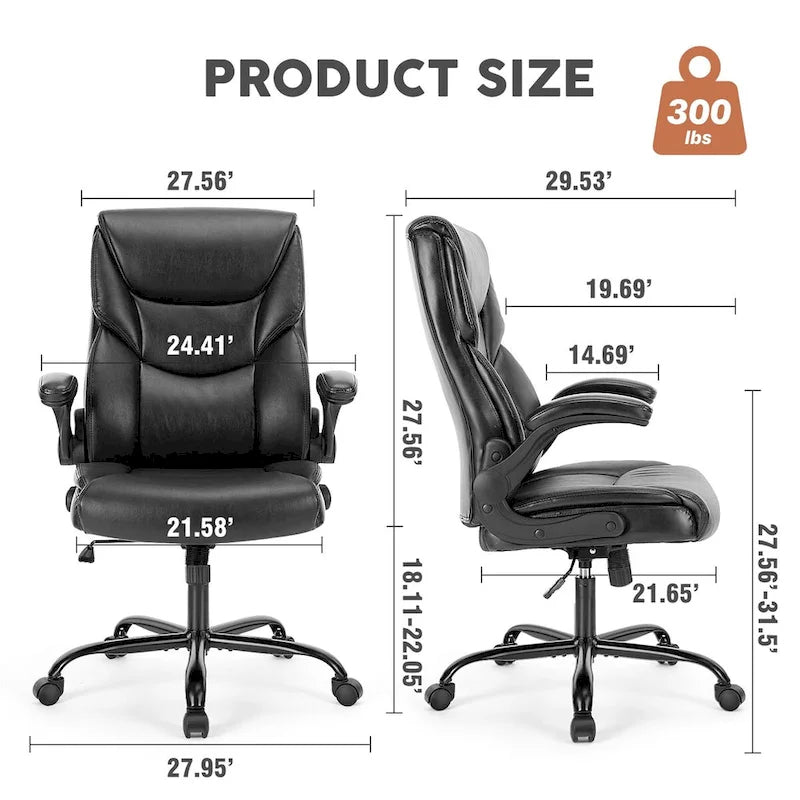 Sedia direzionale da ufficio in similpelle PU, con schienale alto, braccioli ribaltabili, ergonomica e regolabile, per ufficio domestico