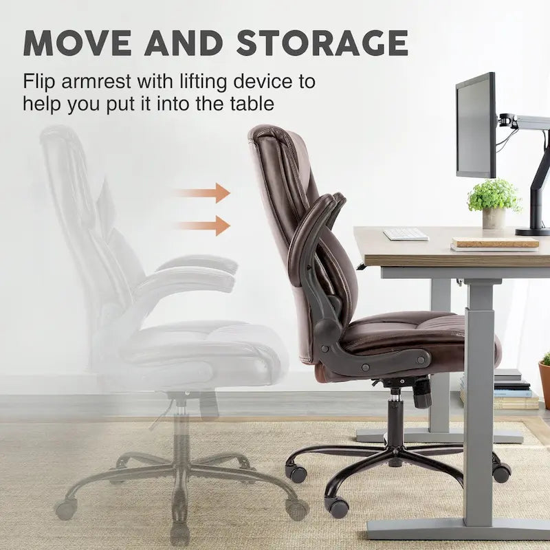 Sedia direzionale da ufficio in similpelle PU, con schienale alto, braccioli ribaltabili, ergonomica e regolabile, per ufficio domestico