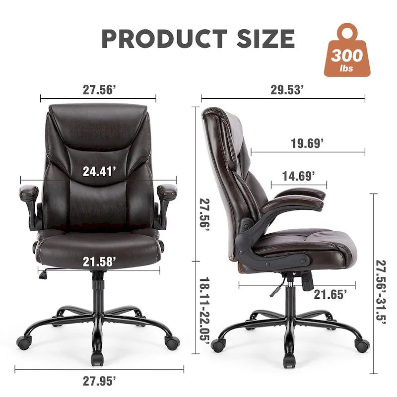 Sedia direzionale da ufficio in similpelle PU, con schienale alto, braccioli ribaltabili, ergonomica e regolabile, per ufficio domestico
