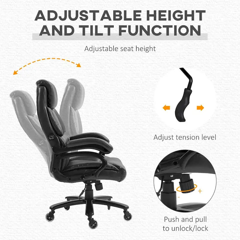 400lbs Big and Tall Executive Office Chair, PU Leather Computer Desk Chair with Adjustable Height