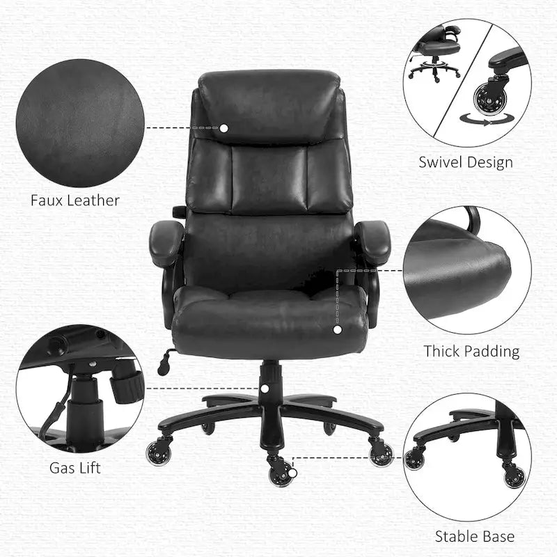 400lbs Big and Tall Executive Office Chair, PU Leather Computer Desk Chair with Adjustable Height