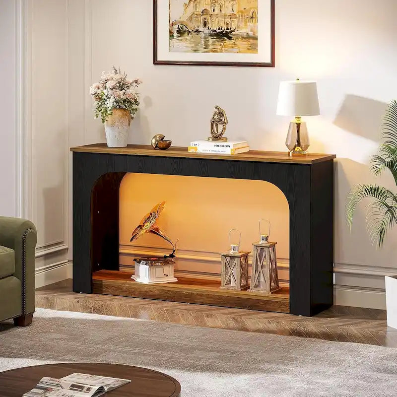 Stolik konsolowy o szerokości 55 Inches, drewniany stolik za sofę do przedpokoju z oświetleniem LED
