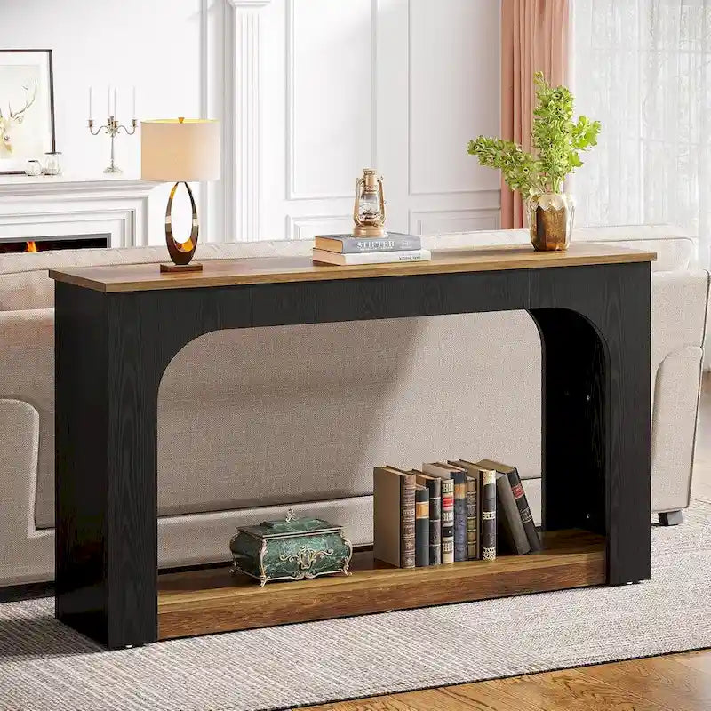 Stolik konsolowy o szerokości 55 Inches, drewniany stolik za sofę do przedpokoju z oświetleniem LED