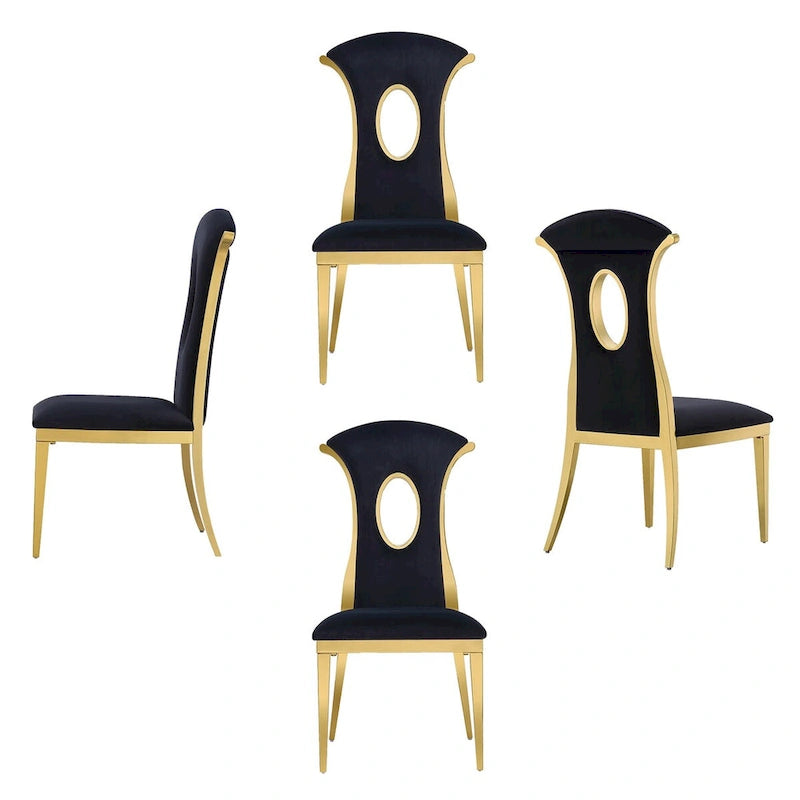 Luxury Black Velvet Dining Chairs with Polished Gold Legs