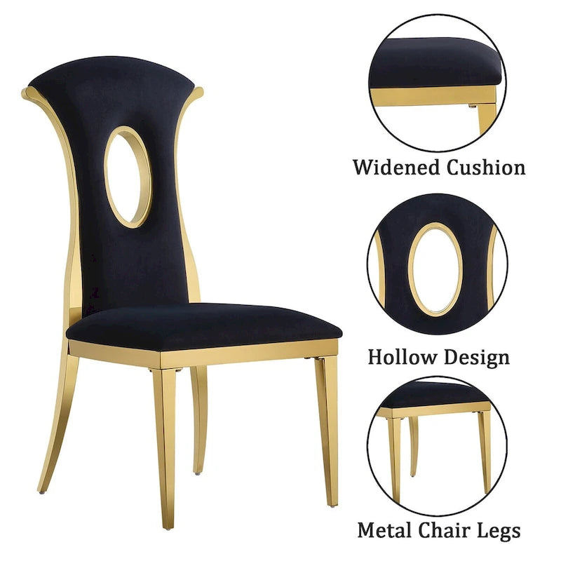 Luxury Black Velvet Dining Chairs with Polished Gold Legs