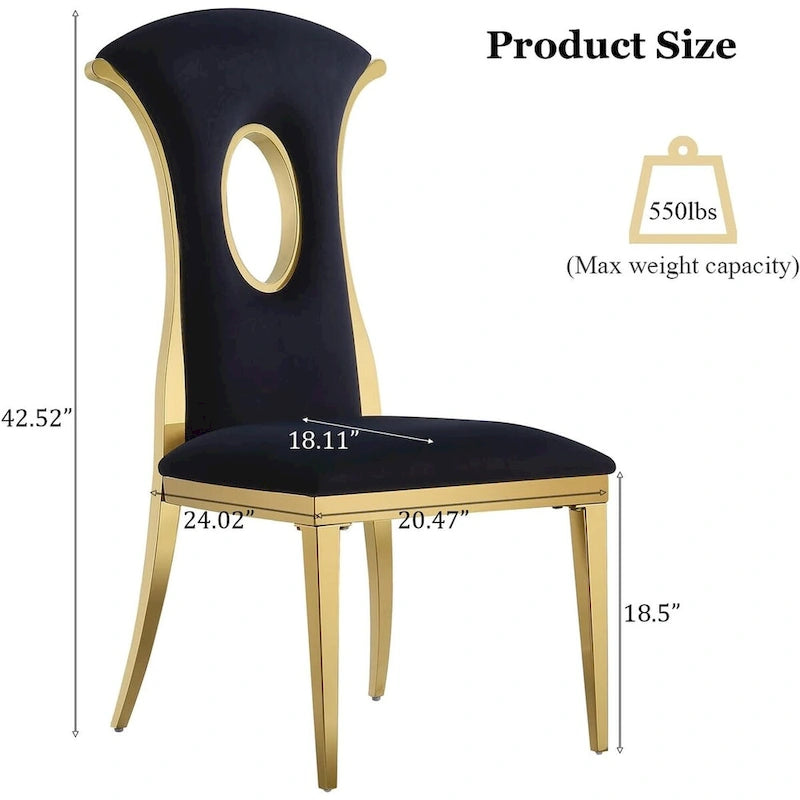 Luxury Black Velvet Dining Chairs with Polished Gold Legs