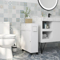 kleankin Toilet Paper Cabinet, Slim Bathroom Cabinet with 4 Rolling Wheels, Small Bathroom Storage Cabinet with Paper Holes