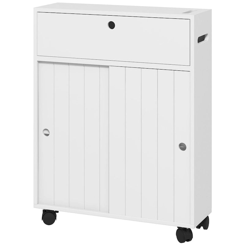 Mobiletto per carta igienica, mobiletto da bagno stretto con 4 ruote, contenitore compatto da bagno con fori per la carta