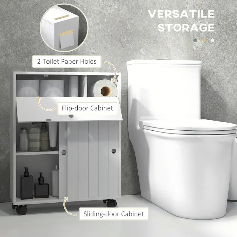 Mobiletto per carta igienica, mobiletto da bagno stretto con 4 ruote, contenitore compatto da bagno con fori per la carta