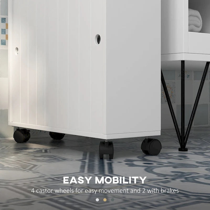 Mobiletto per carta igienica, mobiletto da bagno stretto con 4 ruote, contenitore compatto da bagno con fori per la carta