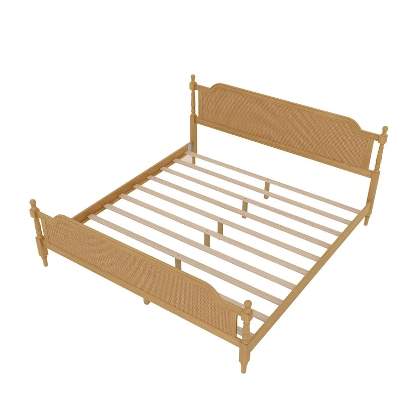 Struttura letto a piattaforma in stile tradizionale, in rattan, senza necessità di rete a molle