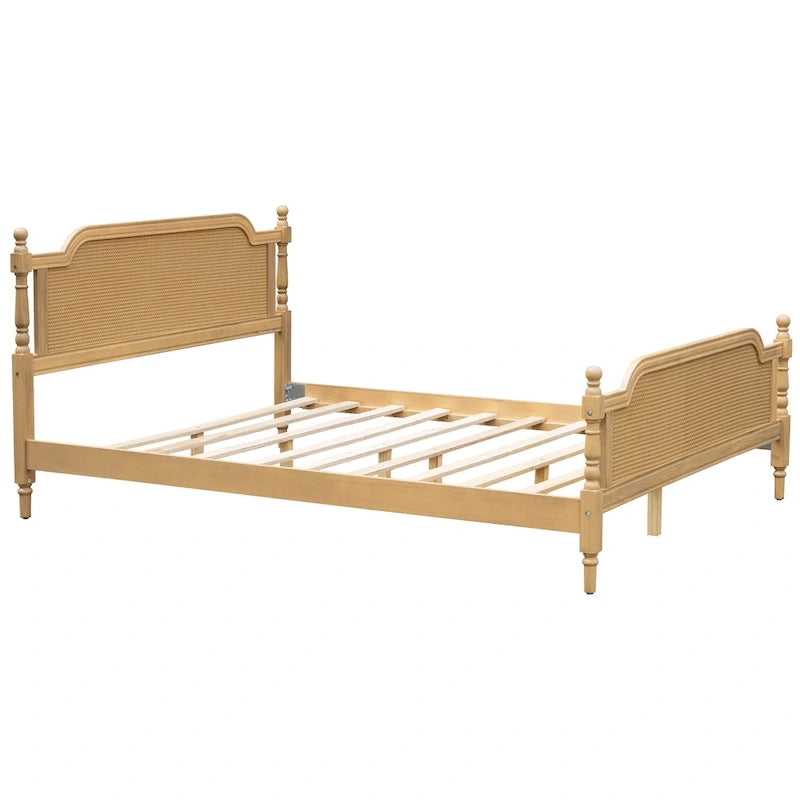 Struttura letto a piattaforma in stile tradizionale, in rattan, senza necessità di rete a molle